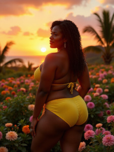 Flower field and a yellow bikini